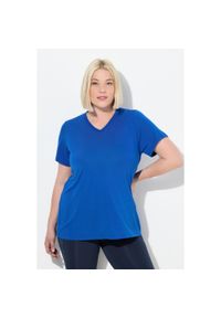 ULLA POPKEN - Damskie Bluzka funkcyjna antybakteryjny materiał dekolt w serek rękaw 1/2. Typ kołnierza: dekolt w serek. Kolekcja: plus size. Kolor: niebieski. Materiał: poliester, materiał, wiskoza #1