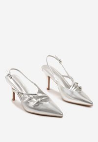 Renee - Srebrne Sandały na Cienkiej Szpilce z Imitacji Skóry z Regulowanymi Paskami Vianara. Okazja: na imprezę, na co dzień. Zapięcie: pasek. Kolor: srebrny. Materiał: skóra. Wzór: paski. Sezon: lato. Styl: casual, klasyczny #5