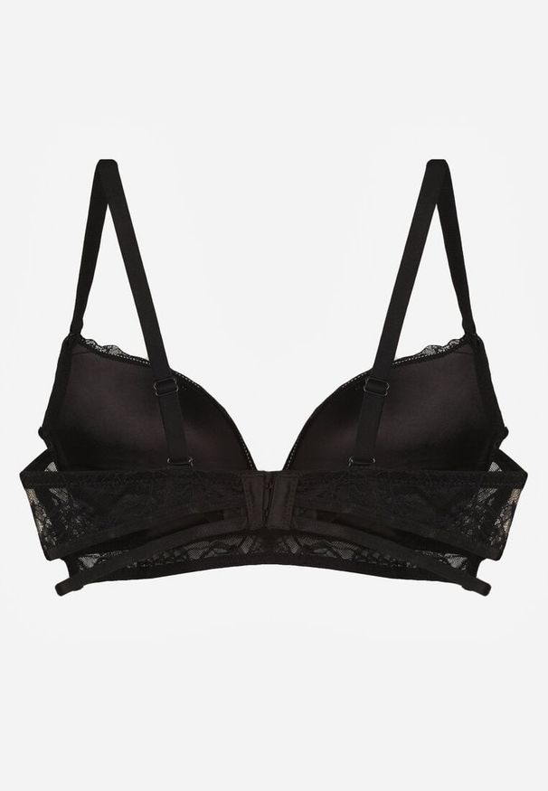 Renee - Czarno-Beżowy Koronkowy Biustonosz w Klasycznym Stylu z Aplikacją Galinassa. Kolor: czarny. Materiał: koronka. Wzór: aplikacja