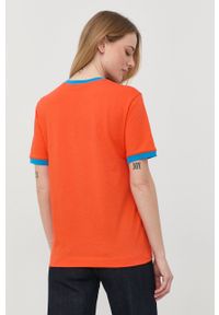 Love Moschino t-shirt bawełniany kolor pomarańczowy. Okazja: na co dzień. Kolor: pomarańczowy. Materiał: bawełna. Długość rękawa: krótki rękaw. Długość: krótkie. Styl: casual