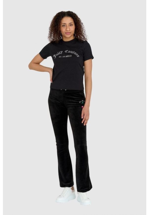 Juicy Couture - JUICY COUTURE Czarny t-shirt damski z diamentowym logo, Rozmiar S. Kolor: czarny