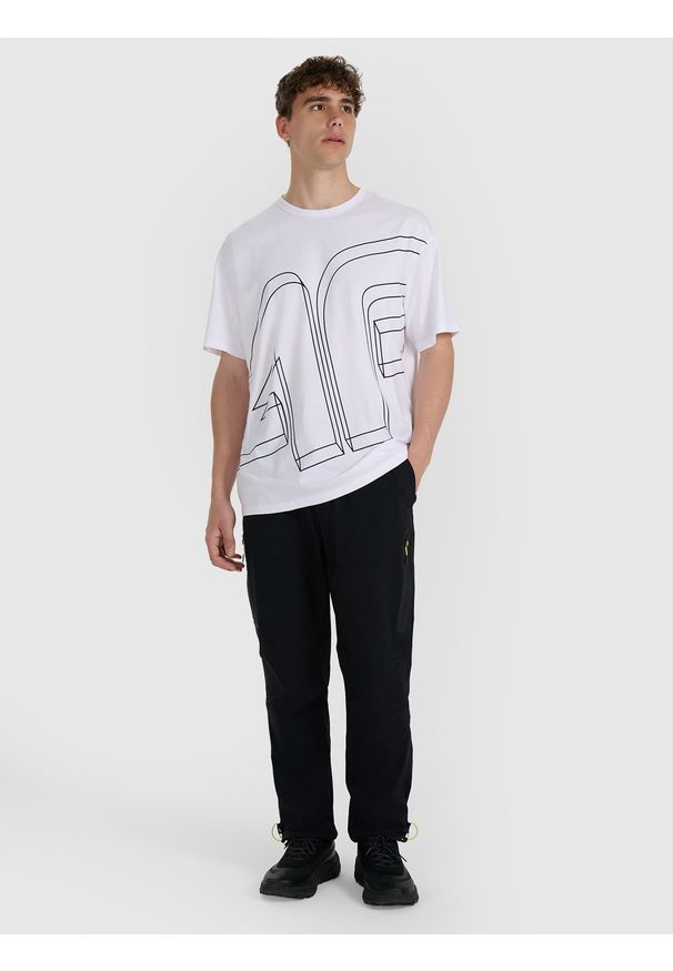 4f - 4F T-shirt oversize z nadrukiem męski - biały XL. Okazja: na co dzień. Kolor: biały. Materiał: bawełna. Wzór: nadruk. Styl: casual