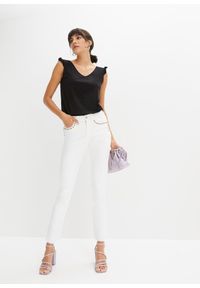 bonprix - Top z czystej bawełny organicznej. Typ kołnierza: kołnierz z falbankami. Kolor: czarny. Materiał: bawełna #3