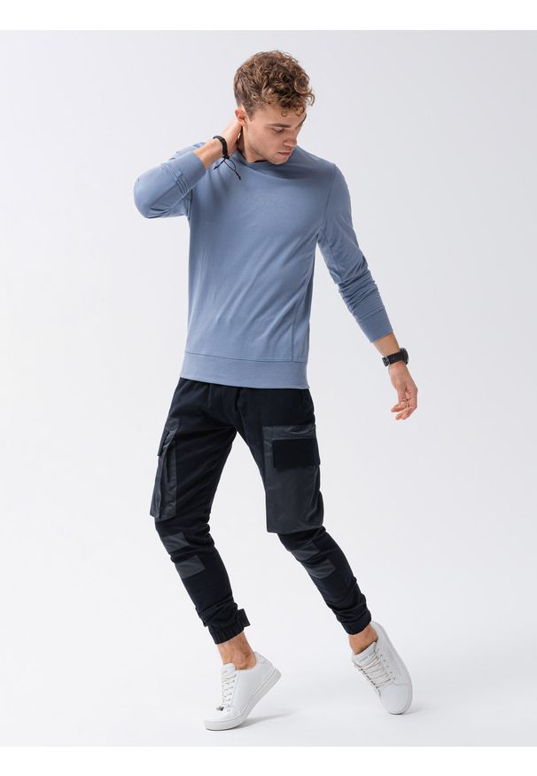 Niebieska bluza Ombre Clothing z nadrukiem, bez kaptura