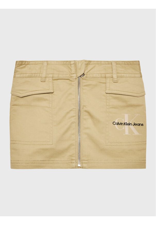 Calvin Klein Jeans Spódnica Monogram IG0IG01824 Beżowy Regular Fit. Kolor: beżowy. Materiał: bawełna