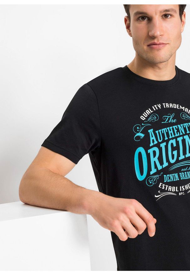 bonprix - T-shirt z czystej bawełny organicznej (2 szt.). Kolor: czarny. Materiał: bawełna. Długość: długie. Wzór: nadruk