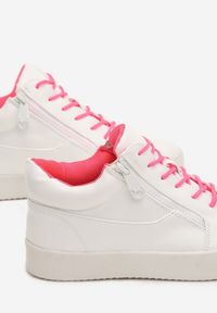 Renee - Białe Sneakersy Let It Go. Zapięcie: sznurówki. Kolor: biały. Materiał: skóra. Obcas: na obcasie. Wysokość obcasa: niski #7