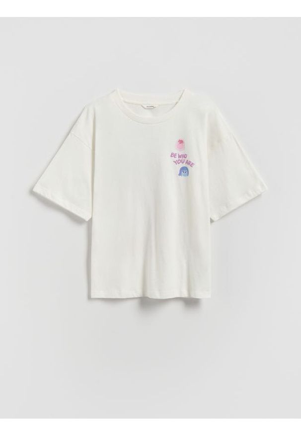 Reserved - T-shirt z nadrukiem Inside Out - złamana biel. Materiał: bawełna. Wzór: nadruk