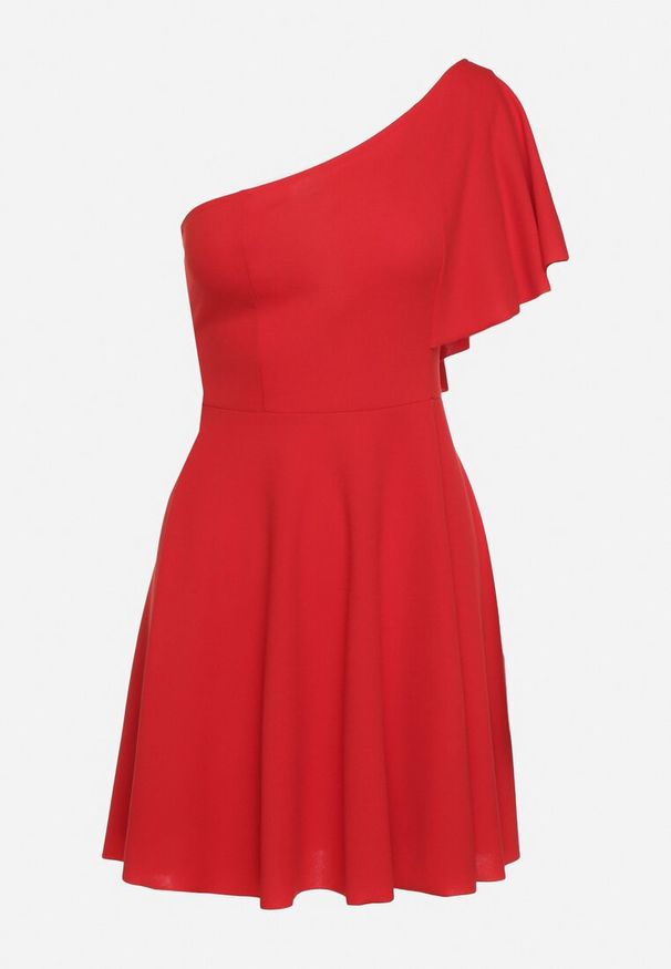 Born2be - Czerwona Asymetryczna Sukienka na Jedno Ramię z Falbanką Ellasue. Okazja: na co dzień, na imprezę. Kolor: czerwony. Typ sukienki: asymetryczne. Styl: casual, elegancki