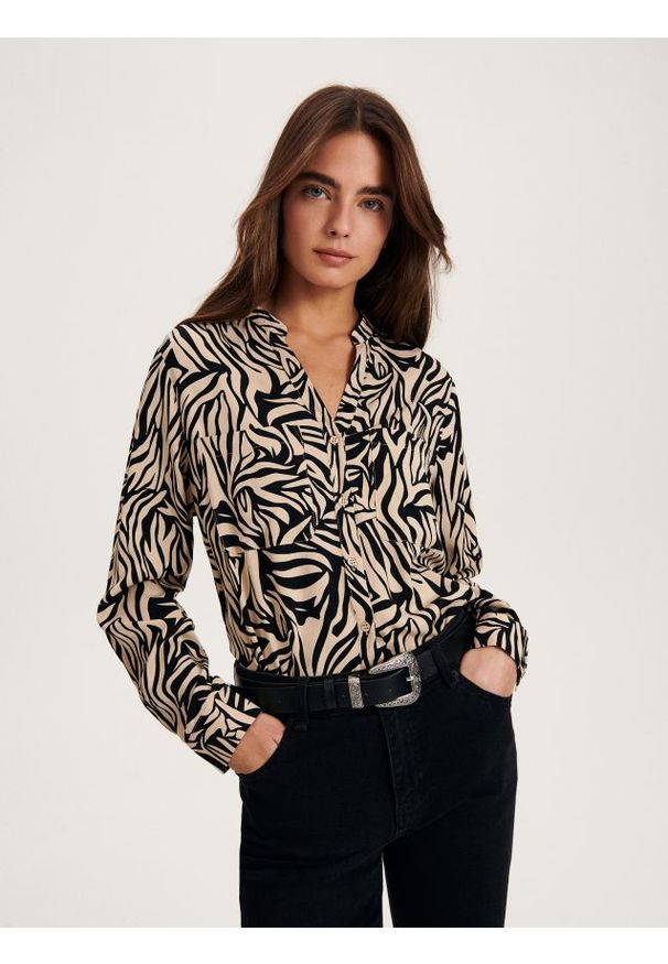 Reserved - Koszula z wiskozy - beżowy. Kolor: beżowy. Materiał: wiskoza