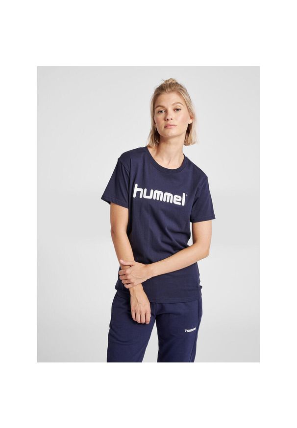 Koszulka sportowa z krótkim rękawem damska Hummel Cotton Logo. Kolor: niebieski. Długość rękawa: krótki rękaw. Długość: krótkie
