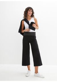 bonprix - Spodnie shirtowe culotte z wygodnym paskiem, dł. do łydki. Kolor: czarny #2