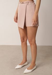 Born2be - Różowe Eleganckie Spódnico-Szorty z Wąskim Paskiem z Klamerką Azaernixi. Okazja: do pracy, na co dzień. Kolor: różowy. Styl: elegancki #4