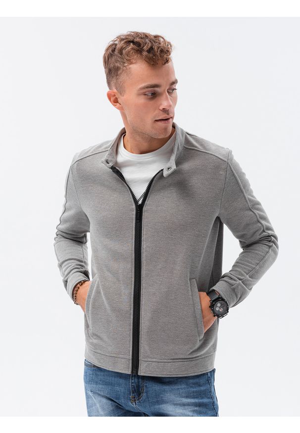 Szara bluza Ombre Clothing bez kaptura, melanż
