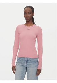 Tommy Jeans Bluzka Essential DW0DW17387 Różowy Slim Fit. Kolor: różowy. Materiał: bawełna