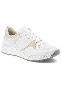 Białe Sneakersy Rieker Sportowe Obuwie Damskie. Okazja: na co dzień. Kolor: biały. Materiał: materiał, syntetyk, jeans. Szerokość cholewki: normalna #1