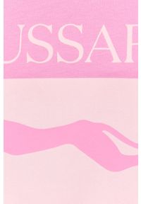 Trussardi Jeans - Trussardi t-shirt bawełniany kolor różowy. Okazja: na co dzień. Kolor: różowy. Materiał: bawełna. Wzór: nadruk. Styl: casual