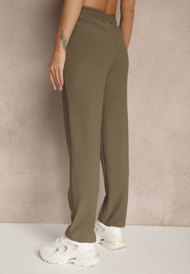 Renee - Ciemnozielone Spodnie z Bawełną i Sznurowaniem Purrena. Okazja: na co dzień. Kolor: zielony. Materiał: bawełna. Styl: elegancki, casual