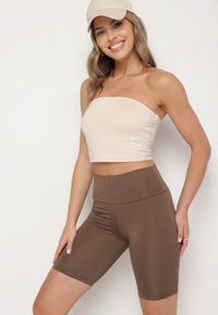 Born2be - Brązowe Szorty Kolarki z Wysokim Stanem Nalirelle. Okazja: na co dzień. Stan: podwyższony. Kolor: brązowy. Styl: klasyczny, elegancki, casual #3