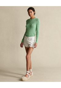 Ralph Lauren - RALPH LAUREN - Jasnozielony sweter z logo Slim fit. Typ kołnierza: polo. Kolor: zielony. Materiał: materiał. Długość rękawa: długi rękaw. Długość: długie. Wzór: ze splotem