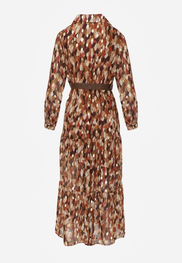 Renee - Brązowa Sukienka Bancroft z Błyszczącym Nadrukiem. Okazja: na co dzień. Kolor: brązowy. Wzór: nadruk. Sezon: wiosna. Styl: casual