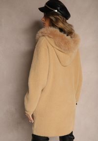 Renee - Ciemnobeżowy Rozpinany Płaszcz z Wiskozą Wełną i Futerkiem Xesalttia. Okazja: do pracy. Kolor: beżowy. Materiał: wiskoza, futro, wełna. Styl: elegancki #3