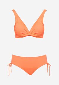 Renee - Pomarańczowe Eleganckie Bikini Usztywniany Biustonosz z Zapięciem i Figi ze Sznurkiem Amlinade. Kolor: pomarańczowy