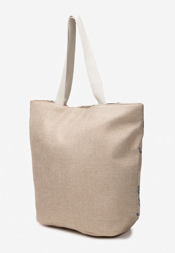 Renee - Beżowa Torebka Tote z Marynarskim Nadrukiem w Kotwice Rosalux. Kolor: beżowy. Wzór: nadruk. Styl: elegancki, casual