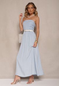 Renee - Jasnoniebieska Rozkloszowana Sukienka Bandeau Mavoreine. Okazja: na co dzień, na imprezę, na spacer. Kolor: niebieski. Sezon: lato. Typ sukienki: proste. Styl: elegancki, casual