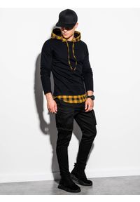 Ombre Clothing - Bluza męska z kapturem B1014 - czarna - XXL. Typ kołnierza: kaptur. Kolor: czarny. Materiał: poliester, materiał, bawełna #5