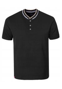 Koszulka Męska (T-Shirt) na Stójce z Guzikami - Pako Jeans - Czarna. Okazja: na co dzień. Typ kołnierza: kołnierzyk stójkowy. Kolor: czarny. Materiał: bawełna. Styl: casual #1