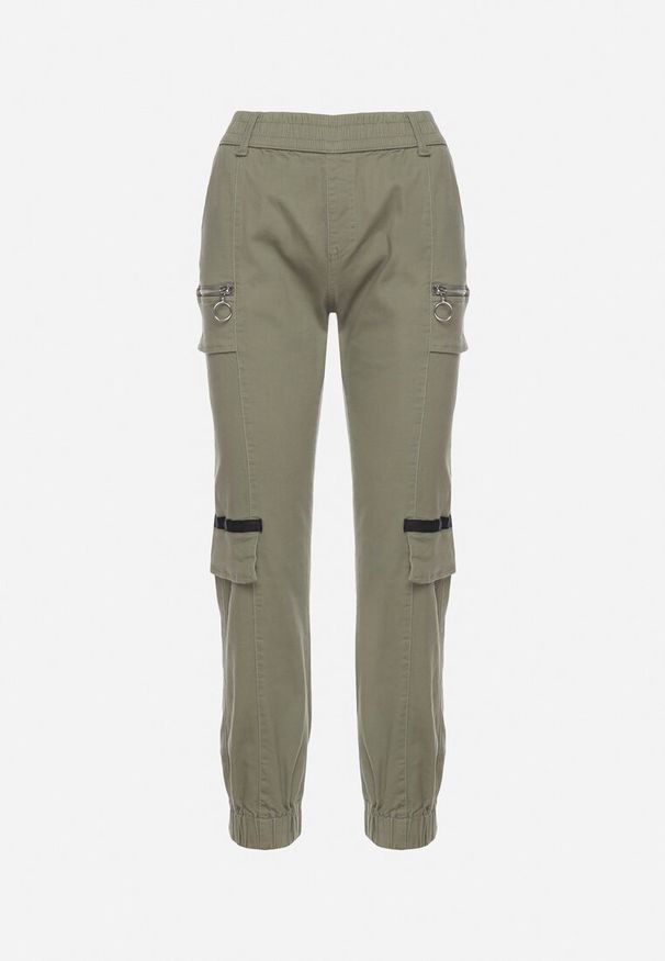 Born2be - Ciemnozielone Bawełniane Spodnie Joggery z Ozdobnym Suwakiem Rabanna. Kolor: zielony. Materiał: bawełna