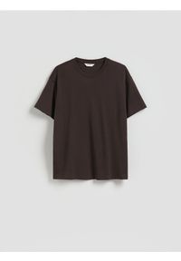 Reserved - Bawełniany t-shirt boxy - ciemnobrązowy. Kolor: brązowy. Materiał: bawełna #1