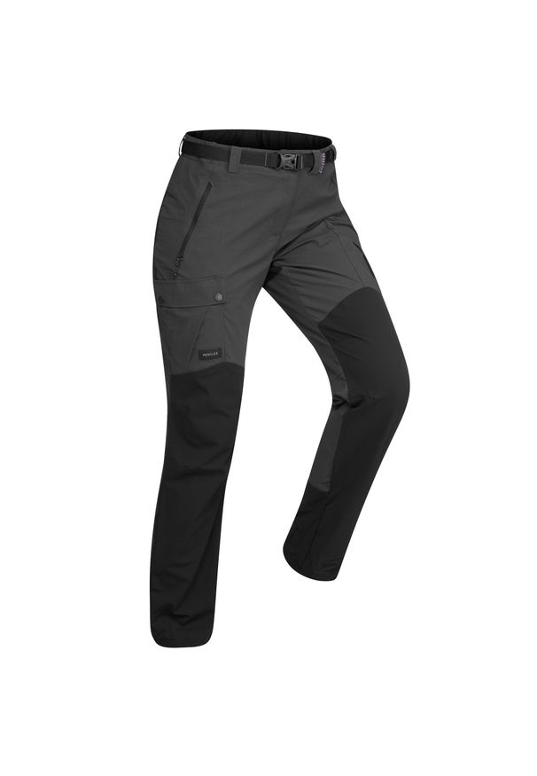 FORCLAZ - Spodnie trekkingowe TREK 500 damskie. Kolor: czarny, szary, wielokolorowy. Materiał: elastan, materiał, poliamid, poliester