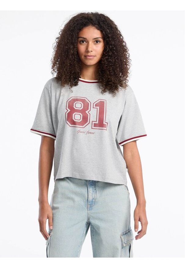 Guess Jeans T-Shirt W5YI19 K8HM0 Szary Regular Fit. Kolor: szary. Materiał: bawełna