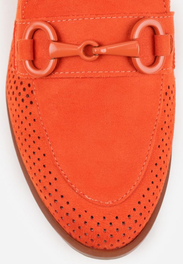 Renee - Pomarańczowe Mokasyny Vices z Perforacją z Wkładką ze Skóry Naturalnej Felithria. Okazja: na co dzień. Kolor: pomarańczowy. Materiał: skóra. Wzór: aplikacja. Obcas: na obcasie. Styl: elegancki, klasyczny, casual. Wysokość obcasa: niski