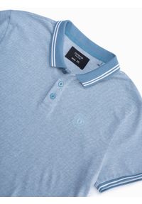 Ombre Clothing - Melanżowa koszulka męska polo z kontrastowym kołnierzykiem - błękitna V3 S1618 - M. Typ kołnierza: polo, kołnierzyk kontrastowy. Kolor: niebieski. Materiał: bawełna. Wzór: melanż #3