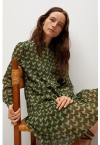 mango - Mango - Sukienka VIENA. Kolor: zielony. Materiał: tkanina. Długość rękawa: długi rękaw. Typ sukienki: rozkloszowane #8