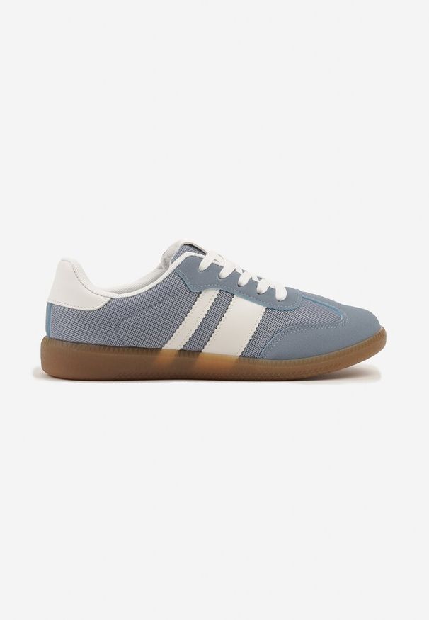 Renee - Niebieskie Sneakersy w Stylu Tenisówek Ozdobione Paskami Jenaniela. Okazja: na co dzień. Zapięcie: pasek. Kolor: niebieski. Materiał: jeans. Wzór: aplikacja