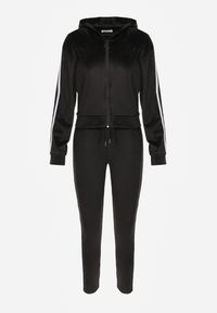 Renee - Czarny 2-Częściowy Komplet Dresowy z Weluru z Ozdobnymi Lampasami Bluza i Spodnie Anelpe. Kolor: czarny. Materiał: welur, dresówka #5