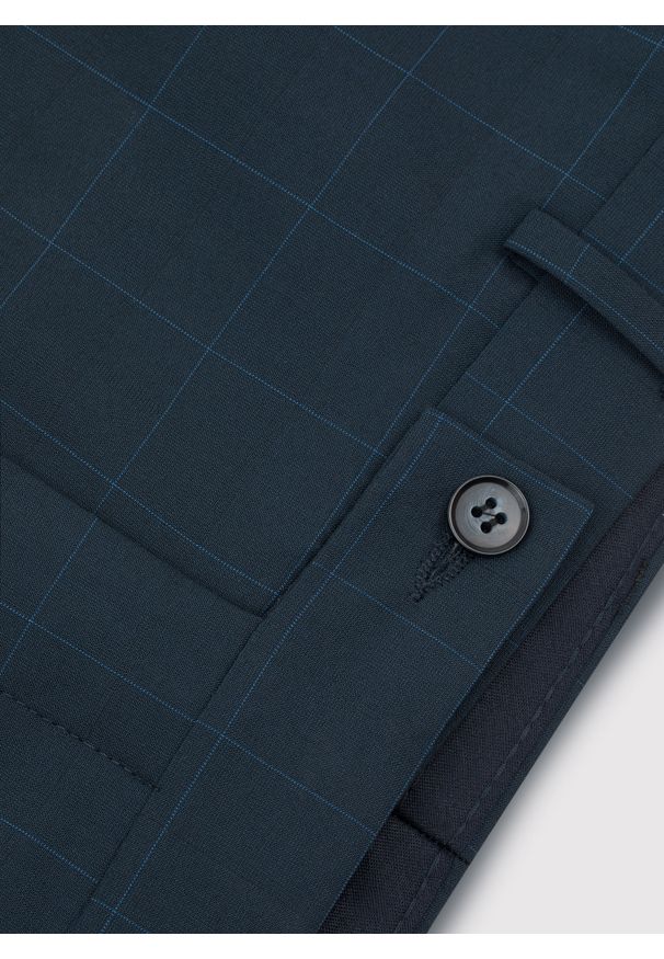 Pako Lorente - PAKO LORENTE – Granatowe spodnie w delikatną niebieską kratkę P23SF-6G-003-G-S. Kolor: niebieski. Materiał: poliester, wiskoza, elastan. Wzór: kratka