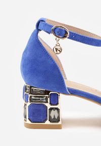 Born2be - Niebieskie Czółenka Vices na Obcasie z Wkładką ze Skóry Naturalnej z Geometrycznym Wzorem Arori. Zapięcie: sprzączka. Kolor: niebieski. Materiał: skóra. Wzór: geometria. Obcas: na obcasie. Styl: elegancki, wizytowy. Wysokość obcasa: średni #7