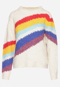 Born2be - Jasnobeżowy Sweter z Poprzecznymi Paskami Rentina. Kolor: beżowy. Materiał: jeans. Styl: klasyczny #3