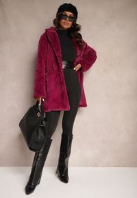 Renee - Fioletowy Futrzany Płaszcz Jednorzędowy z Podszewką i Kieszeniami Daithianne. Kolor: fioletowy. Materiał: futro. Styl: elegancki #3