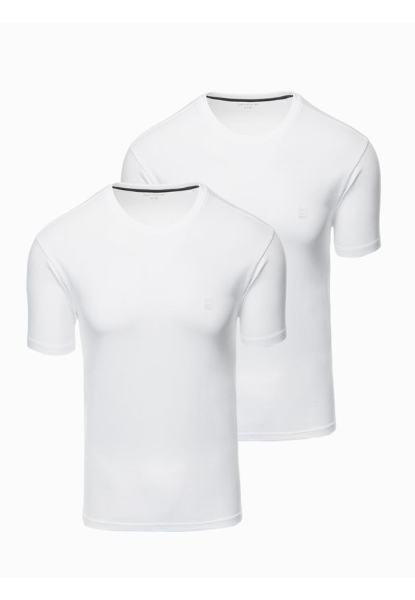 Ombre Clothing - Zestaw męskich t-shirtów z okrągłym dekoltem - biała V4. Okazja: na co dzień. Kolor: biały. Materiał: bawełna, elastan, jersey, dzianina. Wzór: nadruk. Styl: casual