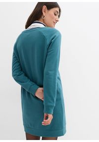bonprix - Sukienka dresowa z miękkiego materiału frotte. Kolor: niebieski. Materiał: dresówka, materiał. Długość rękawa: raglanowy rękaw. Wzór: prążki