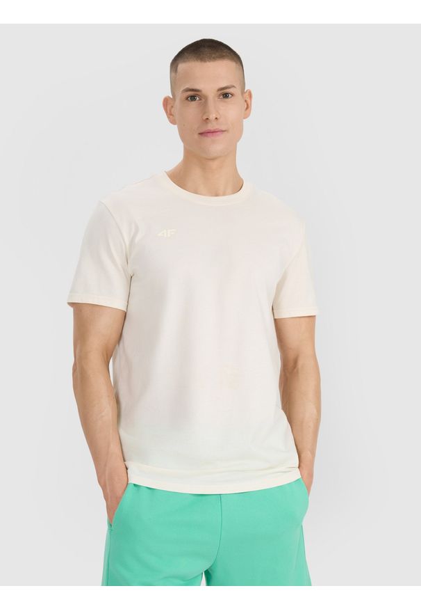 4f - 4F T-shirt regular z nadrukiem męski - biały XXL. Okazja: na co dzień. Kolor: biały. Materiał: jersey, materiał, bawełna. Długość rękawa: krótki rękaw. Długość: krótkie. Wzór: nadruk. Styl: casual, klasyczny, sportowy