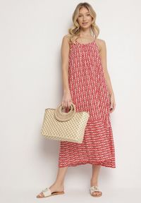 Born2be - Różowa Bawełniana Sukienka Rozkloszowana z Geometrycznym Wzorem Niladora. Okazja: na co dzień. Kolor: różowy. Materiał: bawełna. Długość rękawa: na ramiączkach. Wzór: geometria. Sezon: lato. Styl: casual #4