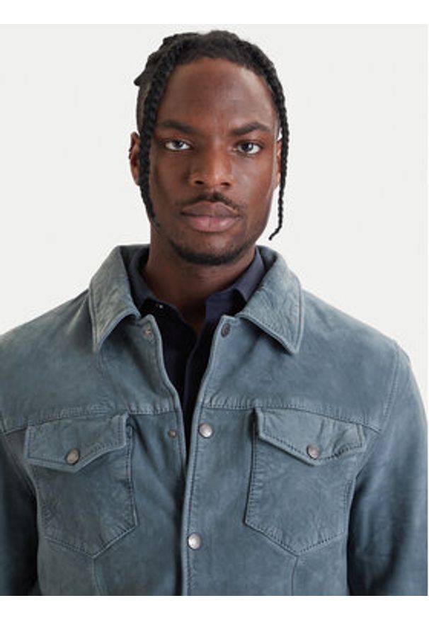 Milestone Kurtka skórzana Valerio 612205 60790 Niebieski Regular Fit. Kolor: niebieski. Materiał: welur