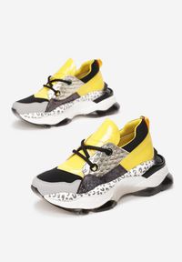 Renee - Żółte Sneakersy Leuceris. Nosek buta: okrągły. Kolor: żółty. Materiał: materiał, lakier #2